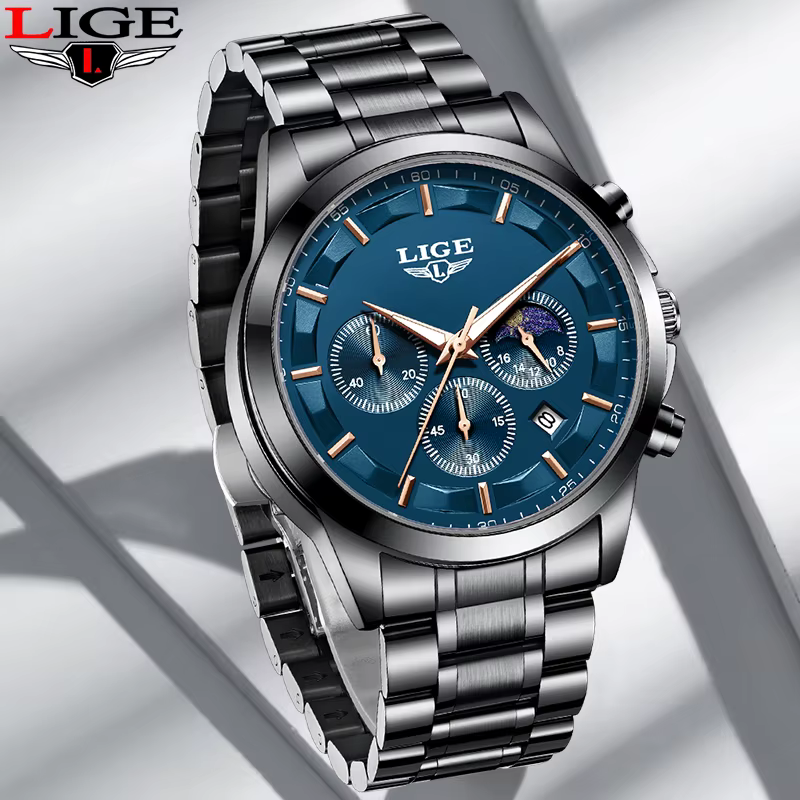 LIGE Quartz homme montre haut de gamme de luxe horloge d'affaires mode sport décontracté en acier inoxydable calendrier étanche lumineux montres pour hommes