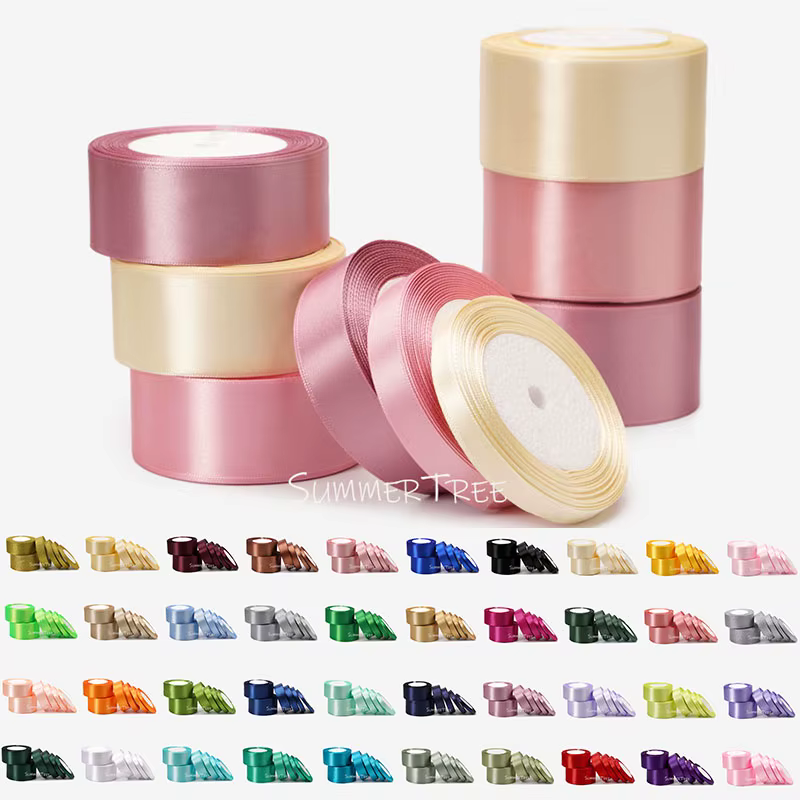 Ruban de satin 25yards 6mm - 50mm, ceinture d'emballage cadeau, nœud fait à la main, bricolage artisanal Halloween, noël, mariage, fête d'anniversaire, décoration