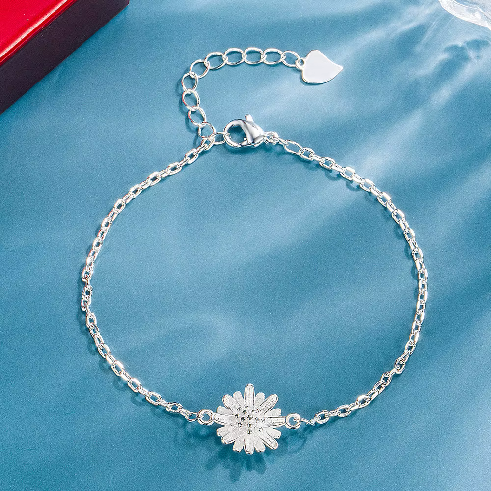 Bracelet en argent sterling 925 avec fleur de marguerite pour femme, chaîne réglable, bijou minimaliste tendance, cadeau pour tous les jours