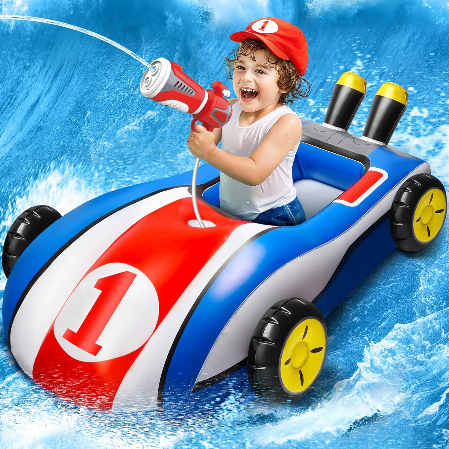 Jouets gonflables pour piscine pour enfants avec pistolet à eau, jouets aquatiques gonflables à chevaucher pour enfants, jeux d'eau d'été en plein air pour garçons et filles