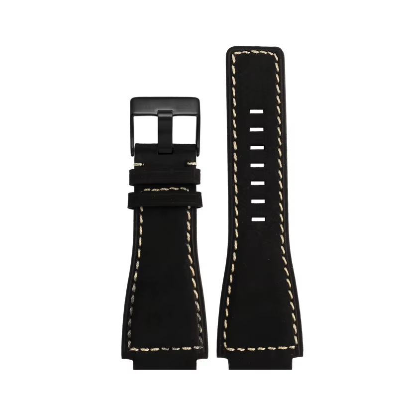 Pour Bell Ross B & R BR-01 BR-03 Hommes Bracelet de montre en cuir véritable Cirhide 35-24mm convexe silicone