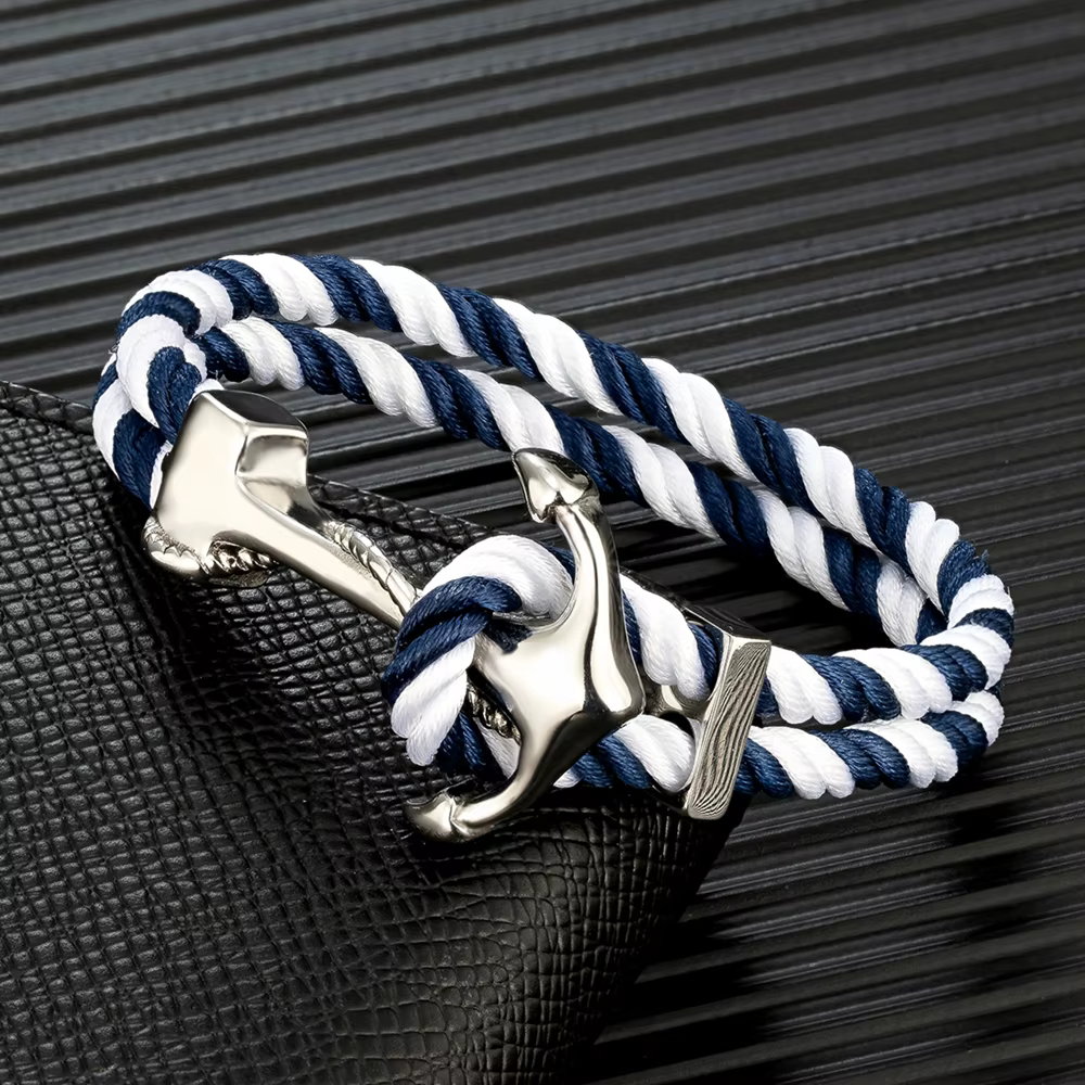 MKENDN – Bracelets d'ancre de Style marine pour hommes et femmes, Double brin, multicolore, corde de surfiste nautique, crochet de bateau en acier inoxydable