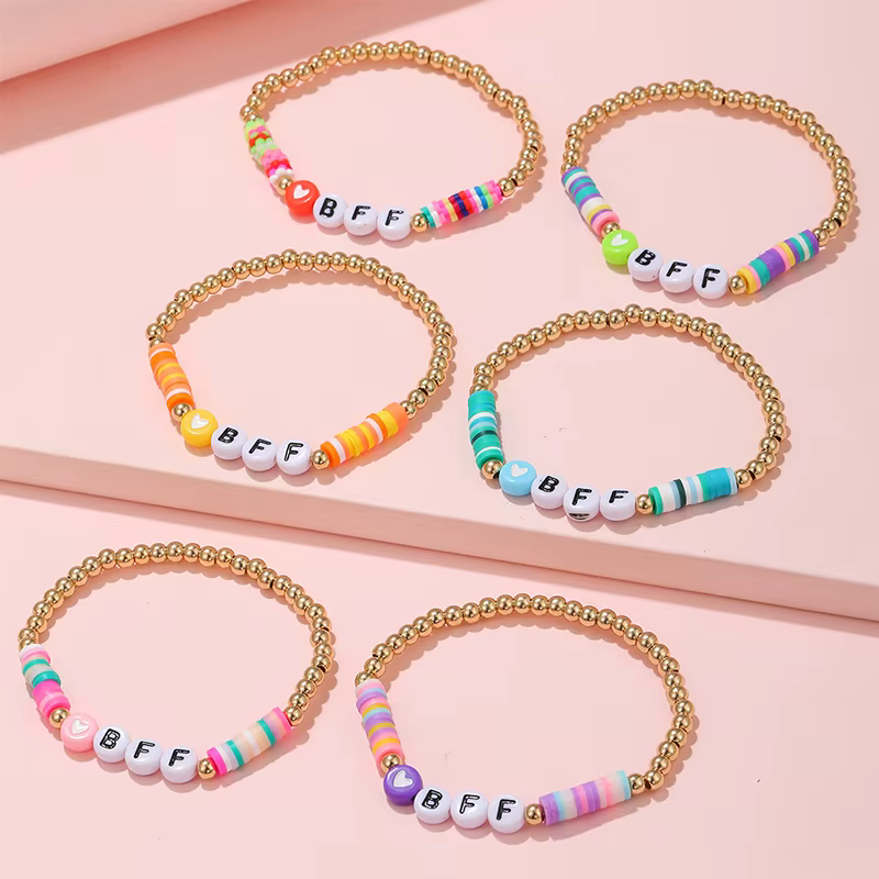 6 pièces/ensemble fait à la main BFF lettre coeur perles Bracelet extensible pour filles femmes amitié fête anniversaire bijoux cadeau