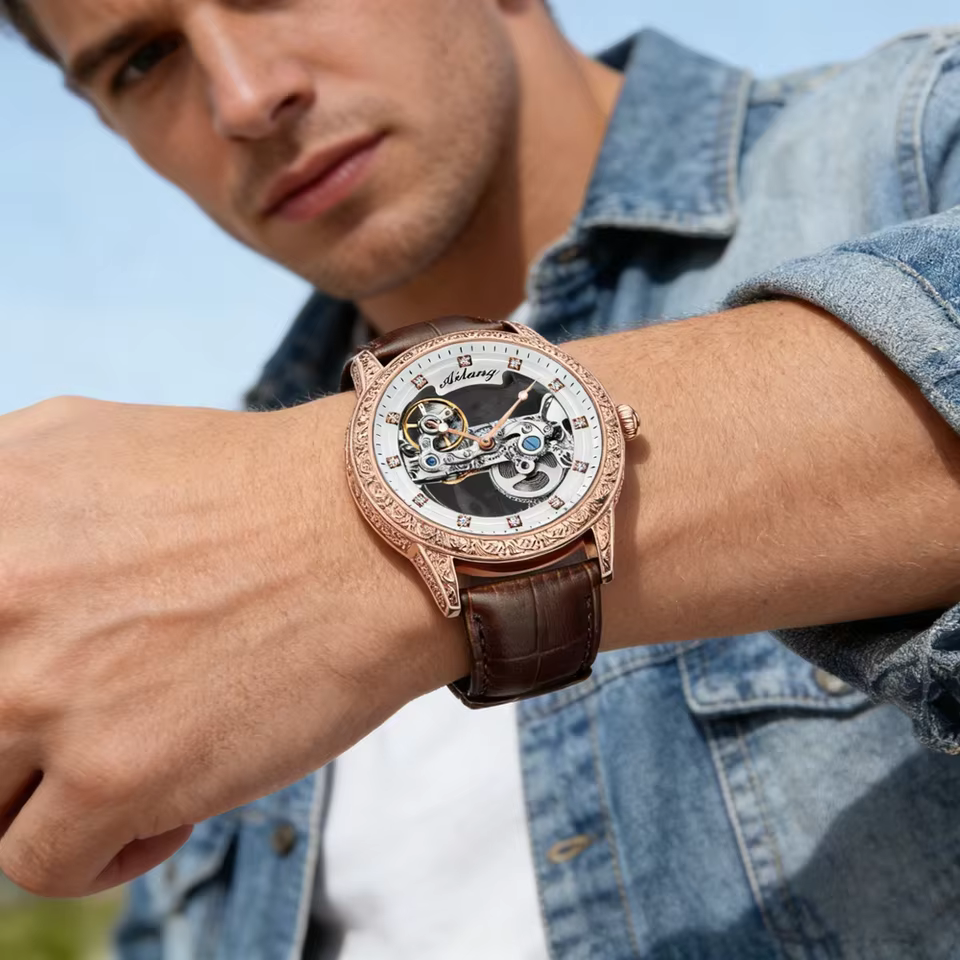 Nouvelle montre automatique à design gravé