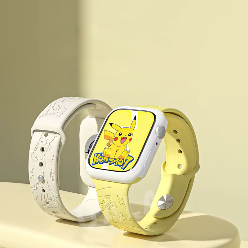 Bracelet en silicone Pikachu gravé au laser 3D pour Apple Watch Series 10 9 6 Ultra, bracelet sportif de dessin animé Dopamine, cadeaux parfaits pour les fans