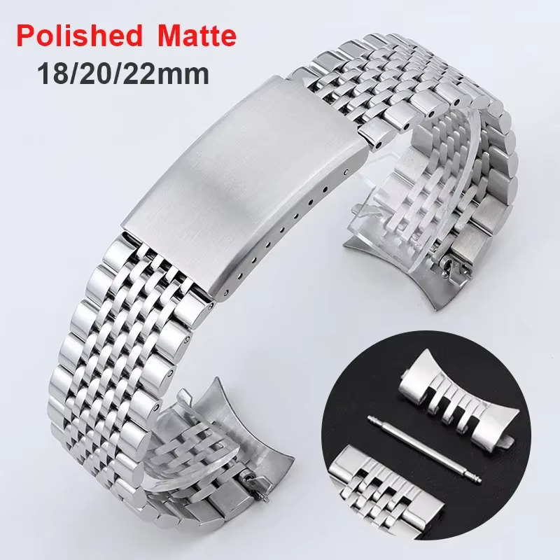 Bracelet de montre en acier inoxydable à extrémité plate incurvée de 18mm 20mm 22mm