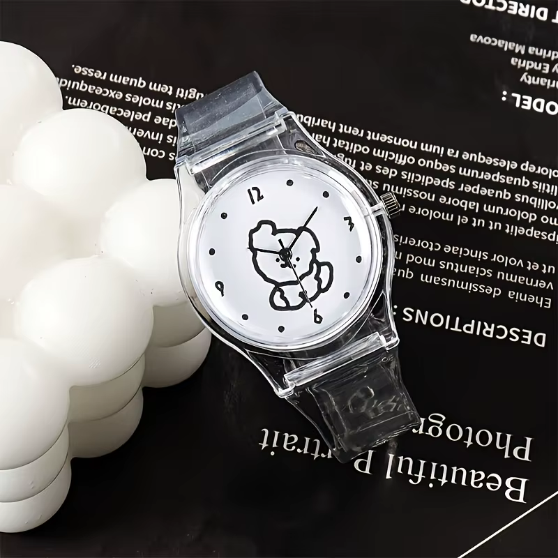 Montre Transparente Ours Style Ins - Montre-Bracelet à Quartz Mignonne et Polyvalente pour Étudiants