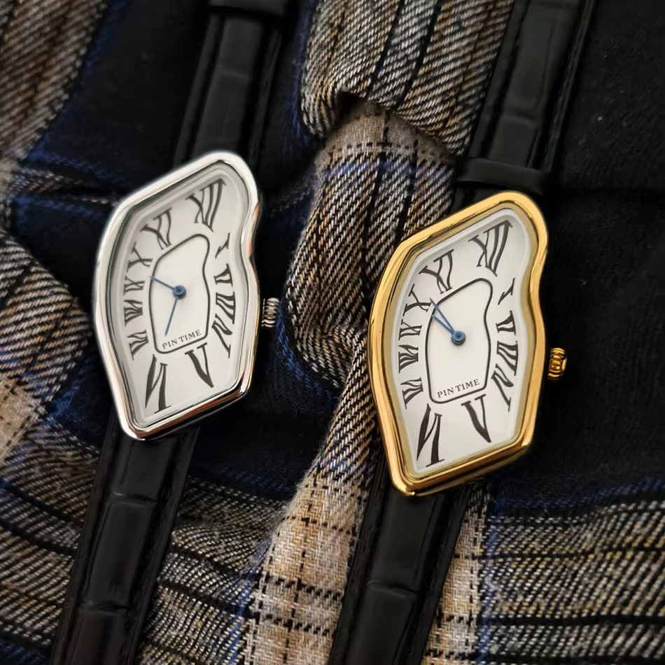 PINTIME 2026 Montre Y2K dorée à quartz pour femmes et hommes
