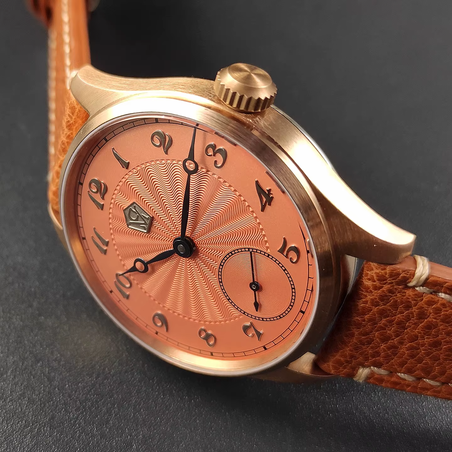 40.5 montre mécanique manuelle pour hommes étain Bronze Guilloché Surface tridimensionnelle argent clou rôti aiguille bleue mouette ST3621