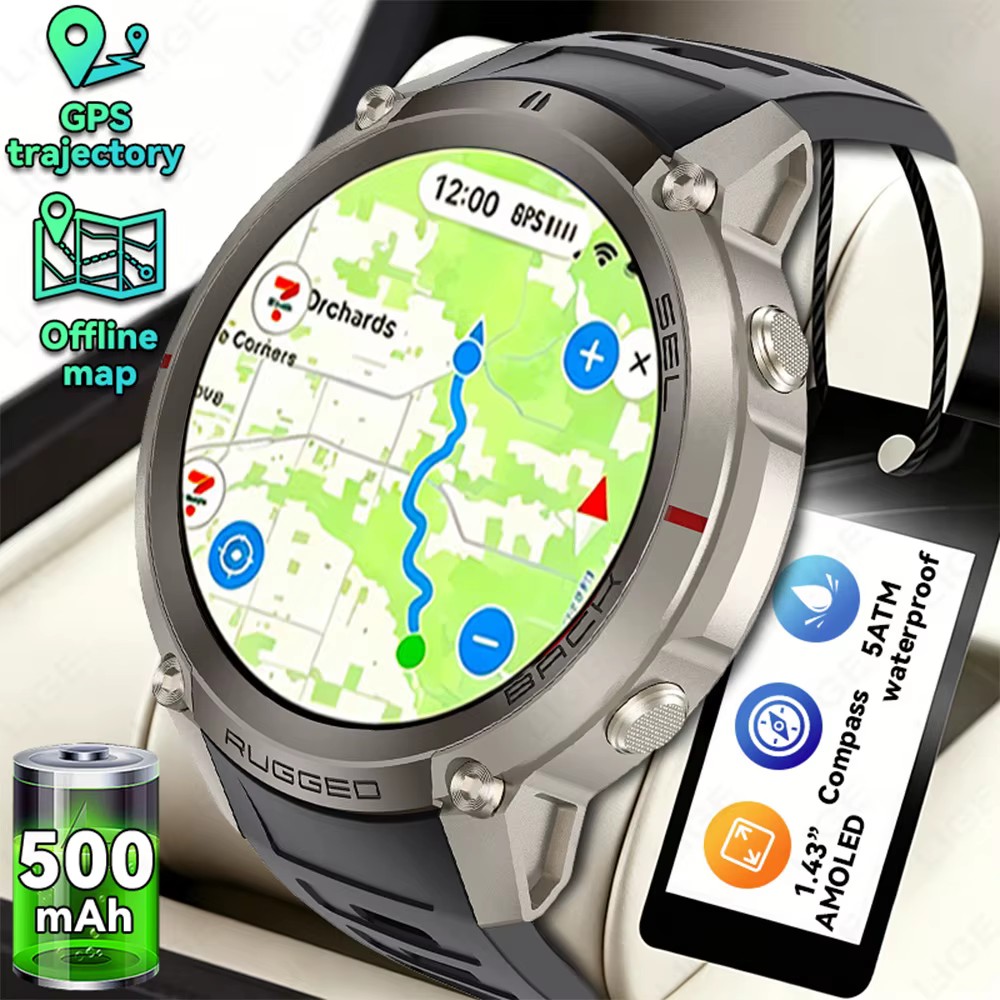 Montre connectée GPS LIGE précise avec écran AMOLED de 1
