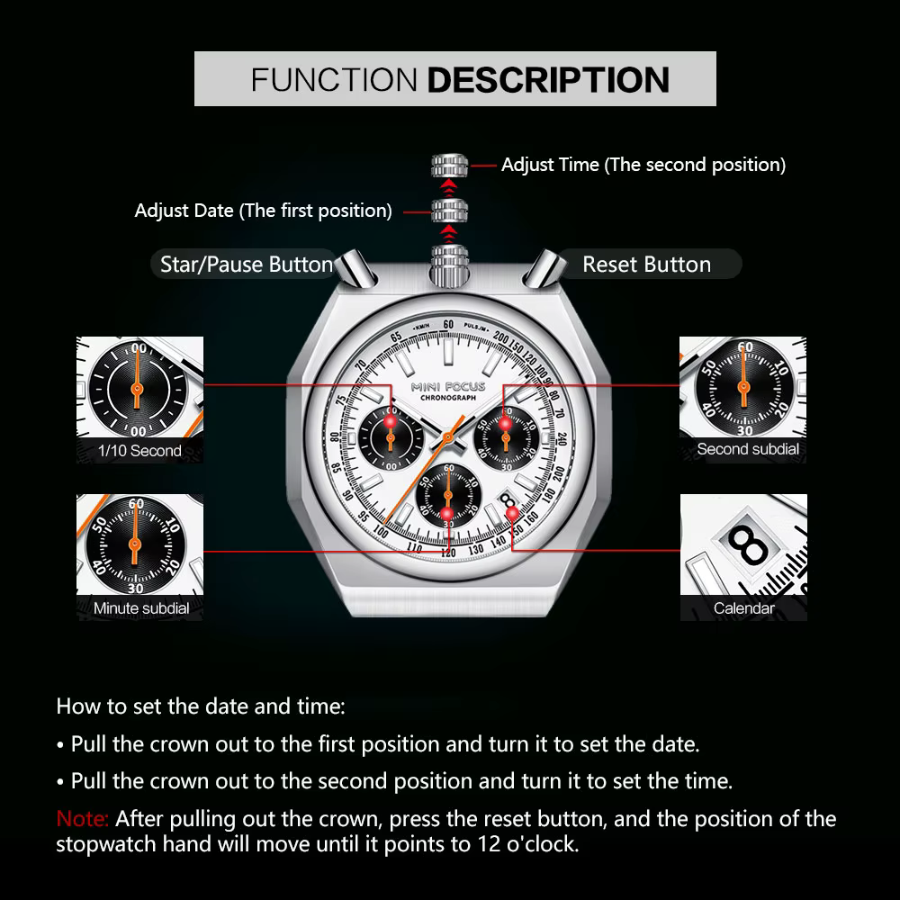MINI FOCUS chronographe montre à Quartz pour hommes mode étanche montre-bracelet lumineuse avec calendrier bracelet en acier inoxydable 0601