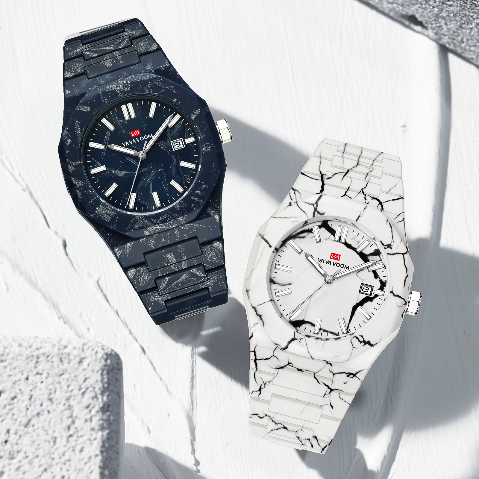 VA VA VOOM hommes montres mouvement à Quartz 40mm Style d'affaires noir marbre calendrier horloge 3Bar étanche