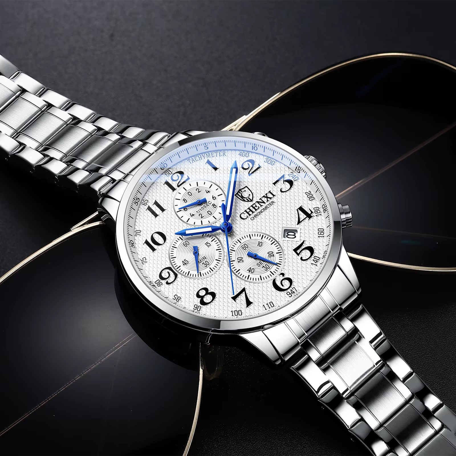 Montre chronographe à quartz étanche pour homme