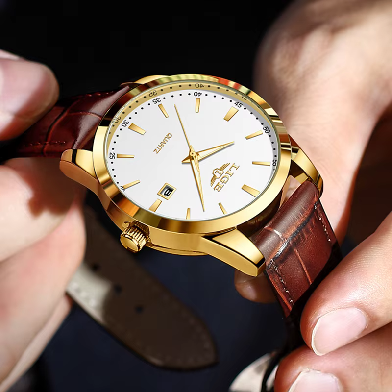 LIGE montre de sport pour hommes mode affaires en cuir Quartz montres