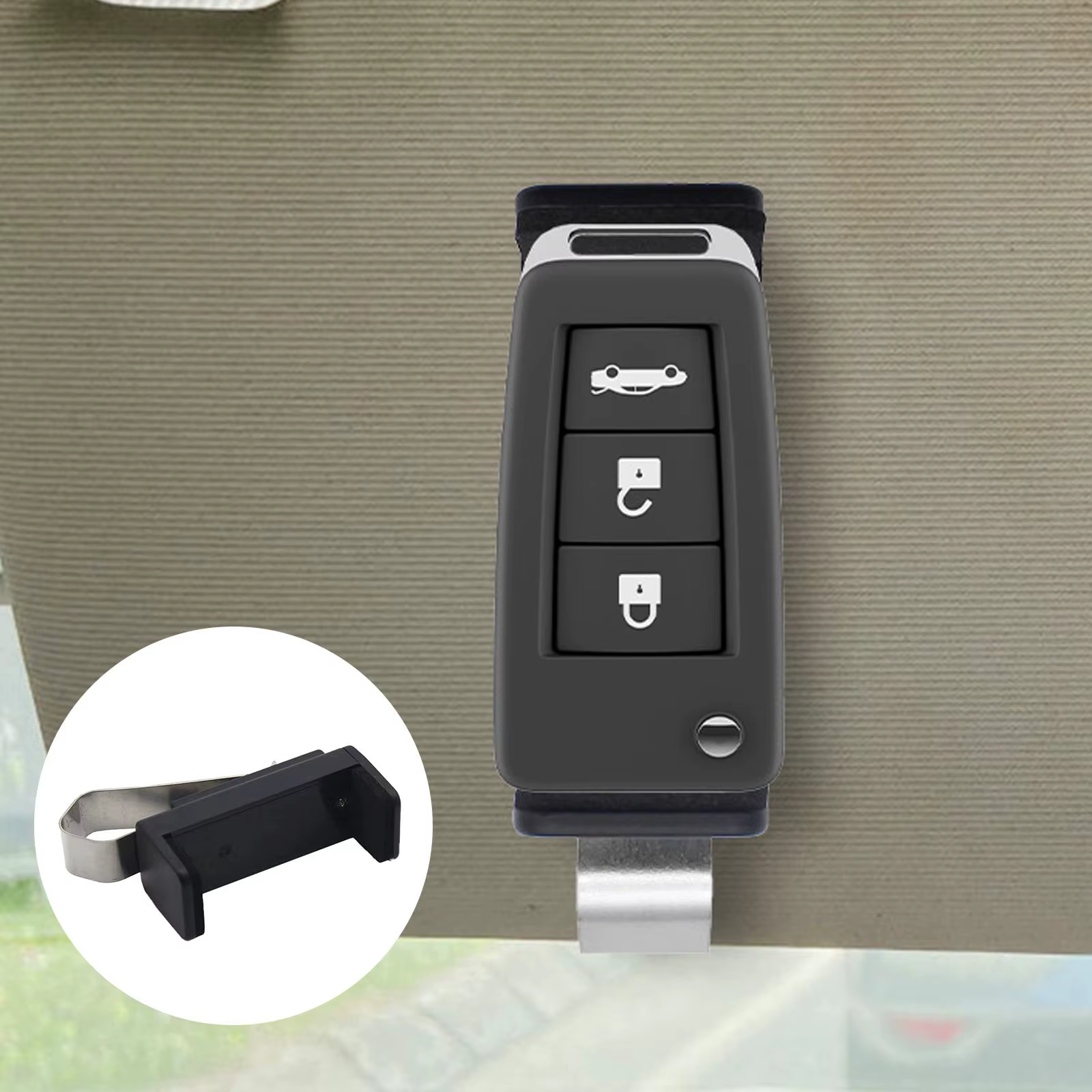 Support de télécommande de garage réglable avec clip de fixation pour pare-soleil – Clip pratique pour télécommande de porte de garage pour pare-soleil de voiture – Accessoires d'usage quotidien