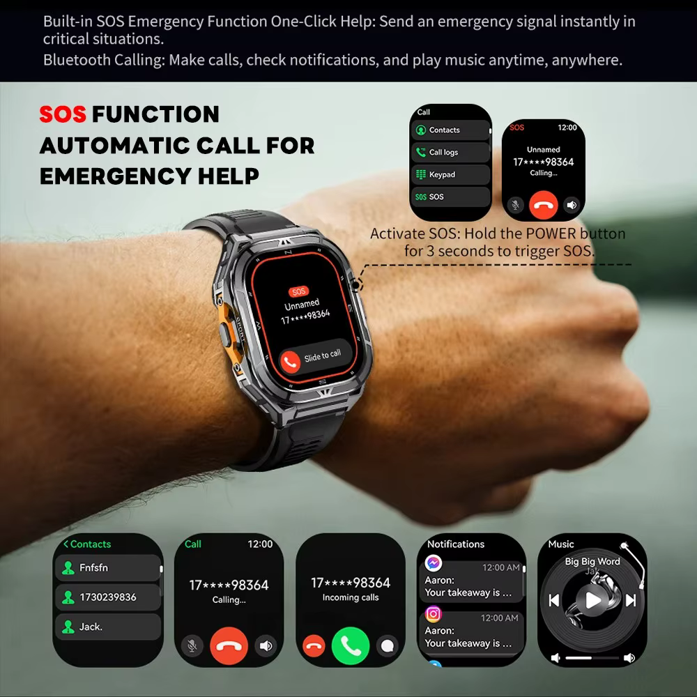 2025 nouvelle montre intelligente GPS hommes 1.96 pouces HD AMOLED écran boussole Bluetooth appel 5ATM étanche Sport
