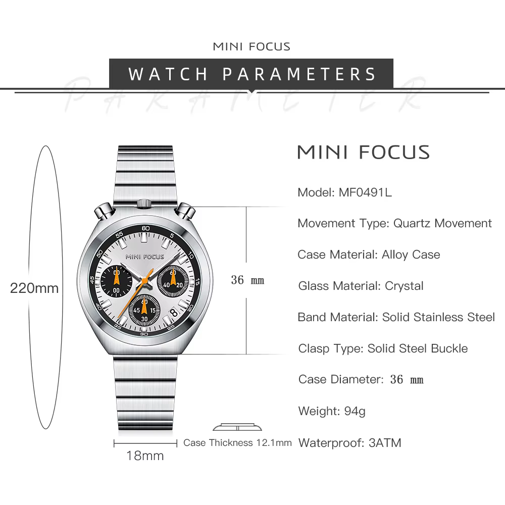 MINI FOCUS Montres pour femmes tendance Marque haut de gamme Luxe Multifonction Cadran Bracelet en acier inoxydable