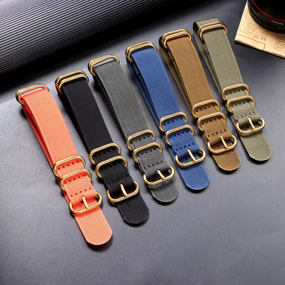 Bracelet de montre en nylon durable avec boucle dorée 18mm 20mm 22mm 24mm pour Omega pour Seiko