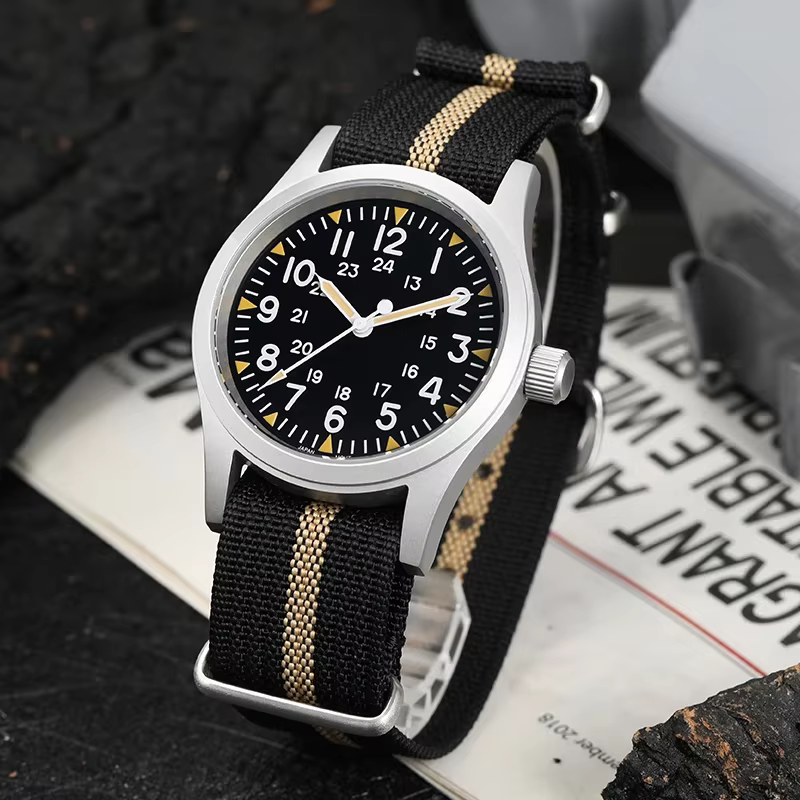 Militado ML05 38mm montre militaire mis5 2035 mouvement bombé saphir cristal C3 vert lumineux 10Bar étanche montres Vintage