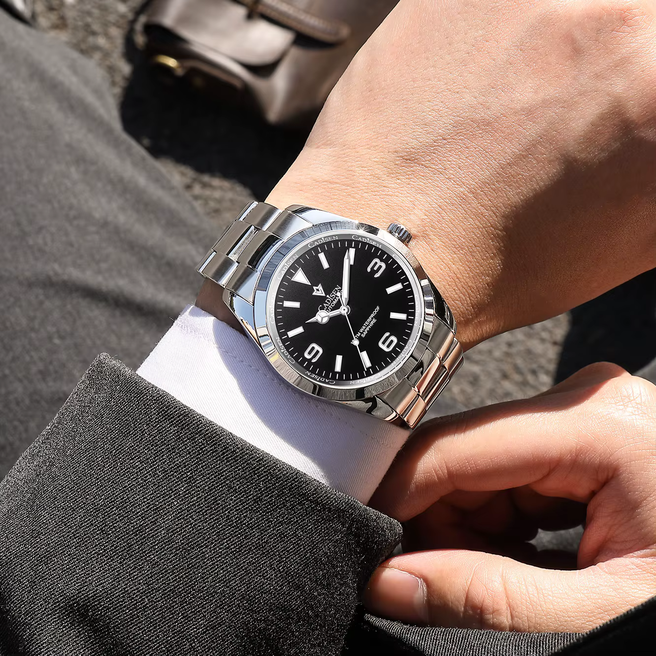 CADISEN Montre pour Hommes Top Marque De Luxe Cadran Noir Montres Automatiques Lumineux Étanche Mécanique