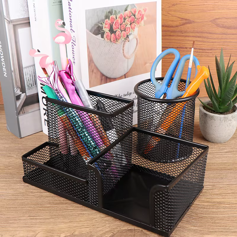 Support de rangement pour crayons, boîte de rangement, accessoires de bureau, ornement de bureau, organisateur de papeterie, porte-stylo créatif en métal