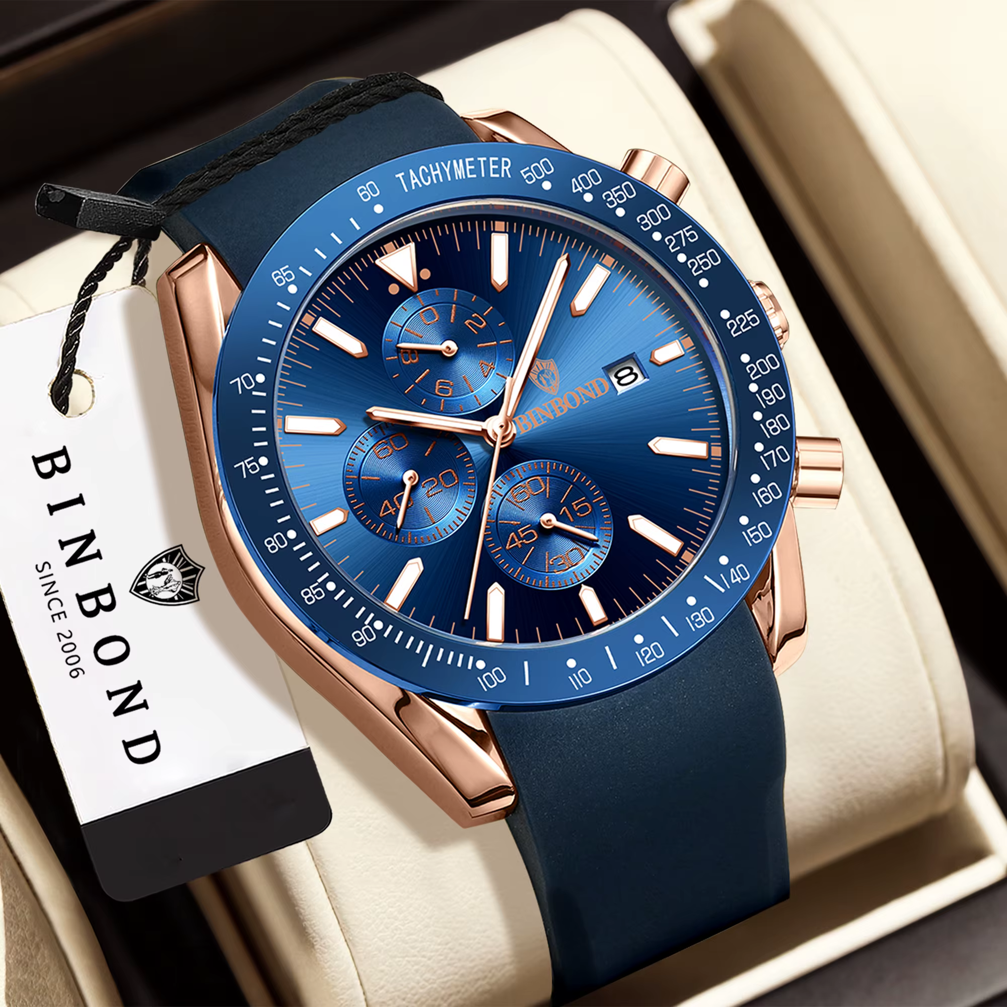 Montre Homme BINBOND Chronographe Automatique avec Date Précise