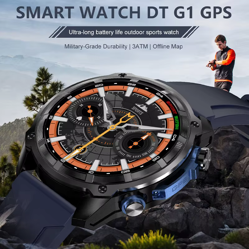 Montre connectée GPS 2026 avec carte hors ligne intégrée, étanche 3ATM, boussole militaire pour l'alpinisme en milieu sauvage, moniteur de fitness