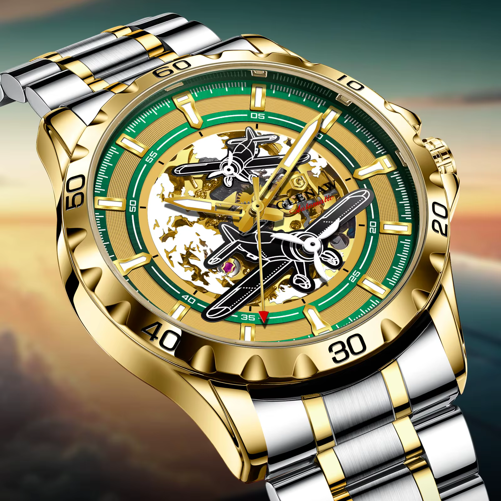 Montres mécaniques entièrement automatiques Glenaw Aircraft pour hommes