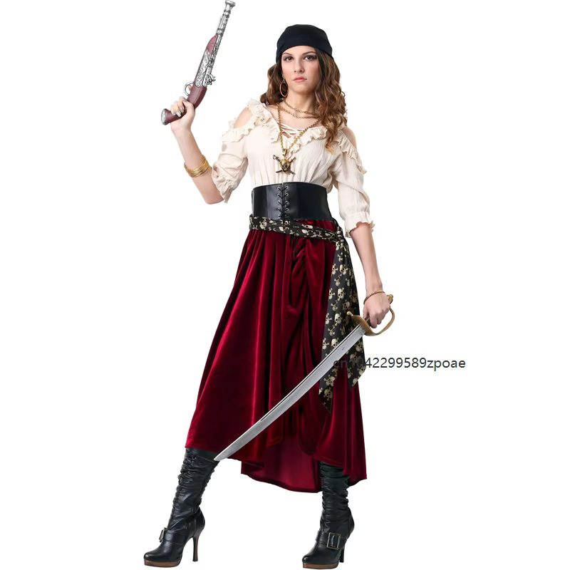 Costume de Capitaine Pirate pour Femme, Haut Irrégulier, Tenue de Fête de Haute Qualité pour Jeu de Rôle, Robe Gothique Médiévale pour Halloween et Mascarade