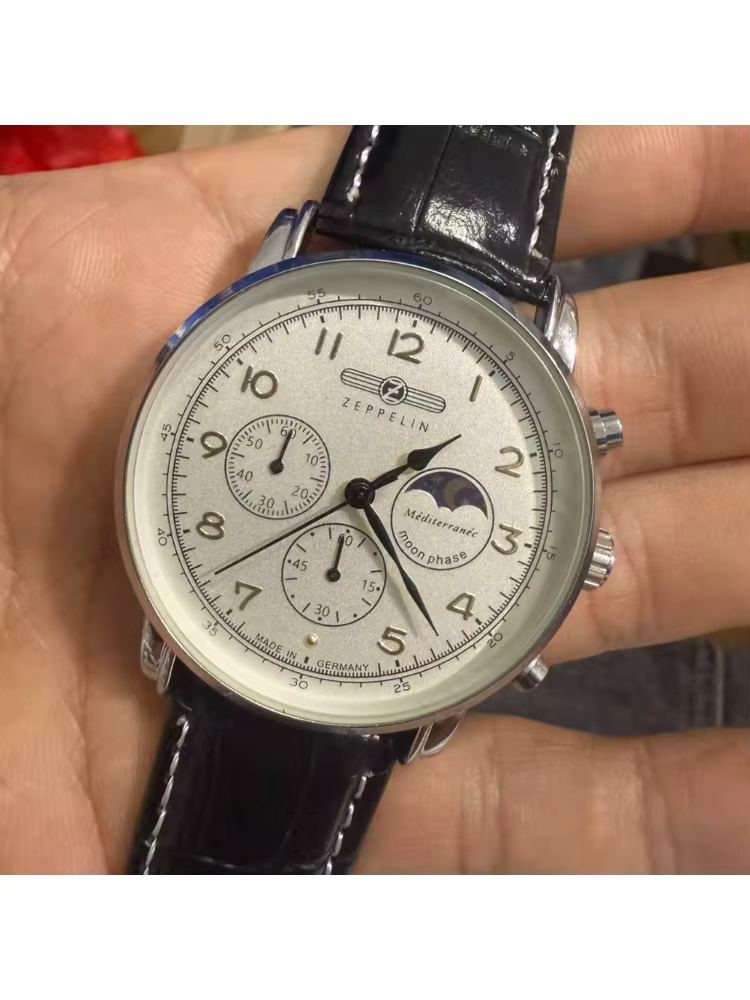 Montre Zeppelin New Moon Phase Airship pour homme, montre à quartz décontractée, bracelet rétro, montre de business, chronographe de précision