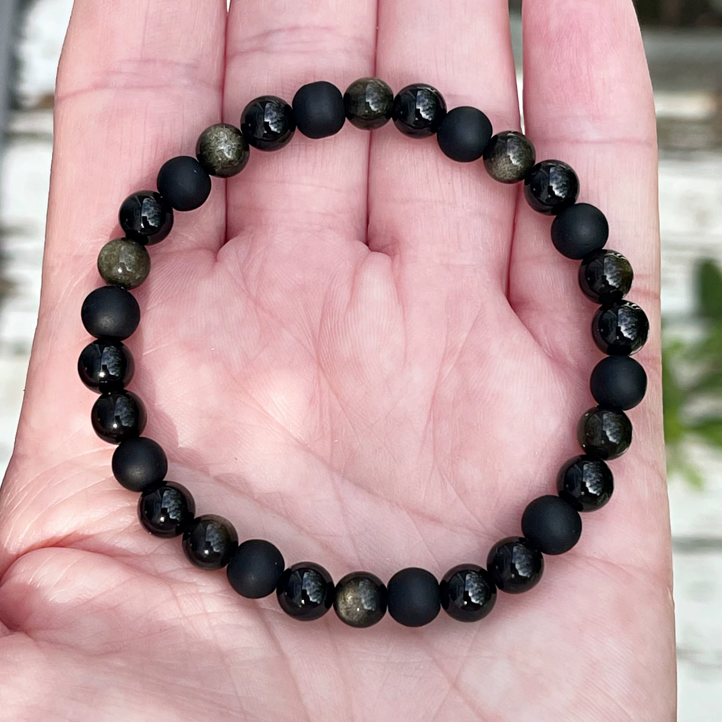 Bracelet triple protection, bracelet en pierre naturelle noire, bracelet en obsidienne dorée, bracelet perlé réglable, 1 pièce