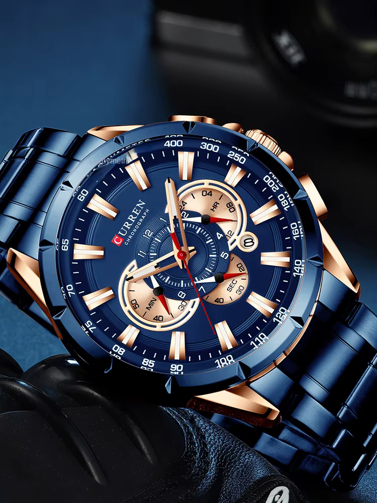 CURREN nouveau chronographe de Sport décontracté montres pour hommes bracelet en acier inoxydable montre-bracelet grand cadran horloge à Quartz avec pointeurs lumineux
