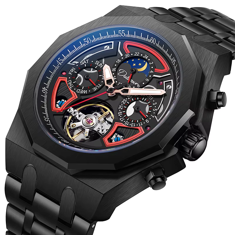 Montres de Sport de marque supérieure avec Tourbillon bracelet en caoutchouc en acier inoxydable cadran multifonction