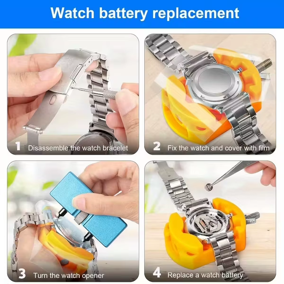 4 kits de remplacement de piles de montre professionnels