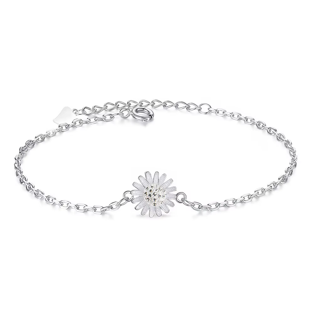 Bracelet en argent sterling 925 avec fleur de marguerite pour femme, chaîne réglable, bijou minimaliste tendance, cadeau pour tous les jours