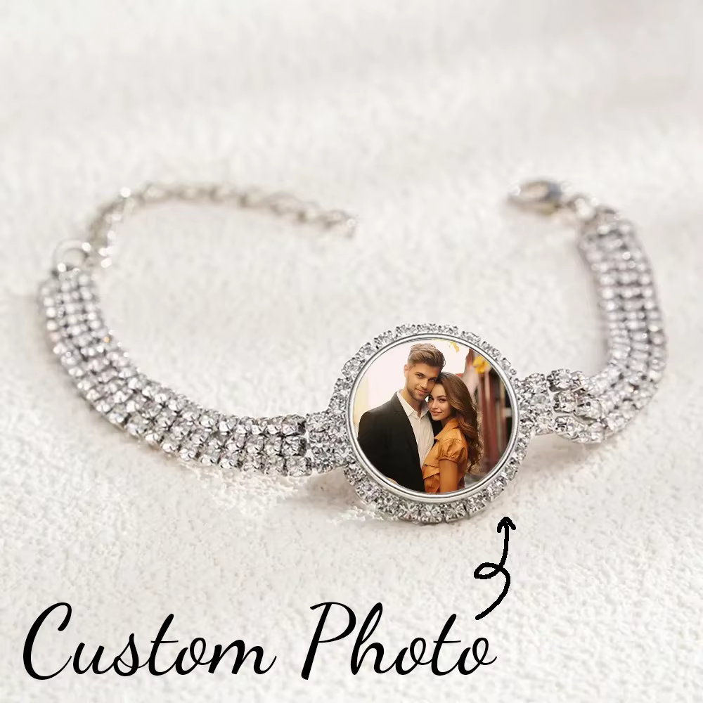 Bracelet personnalisé avec photo et strass pour femme, bijou personnalisé avec image de famille ou de couple, souvenir cadeau pour anniversaire