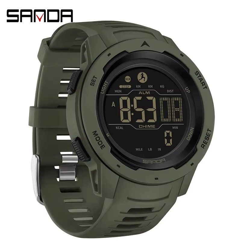 SANDA marque hommes montres sport podomètre Calories 50 M LED étanche montre numérique montre-bracelet militaire Relogio Masculino 2145
