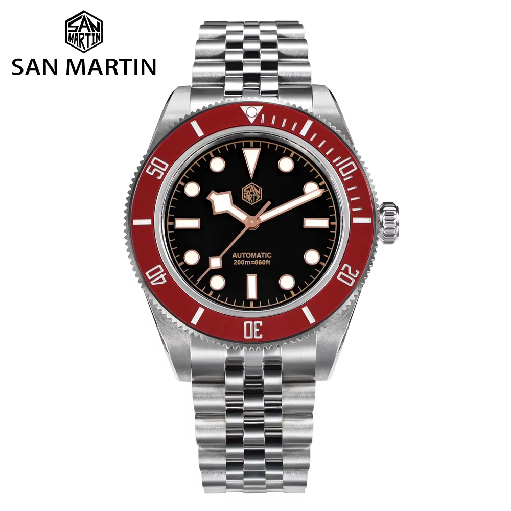 San Martin 40mm NH35 montre pour hommes plongée mécanique montre-Bracelet 5 maillons Bracelet lunette en céramique étanche 20Bar BGW-9 Reloj SN0128