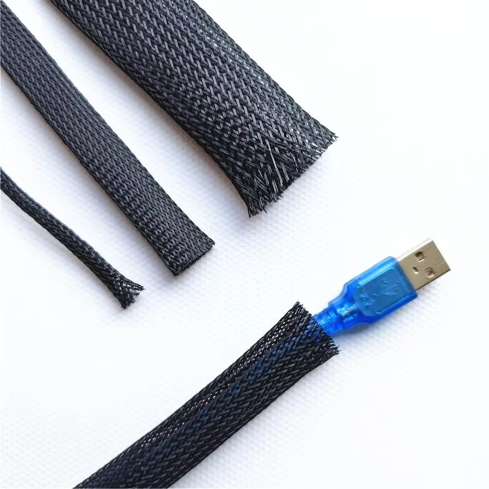 Gaine tressée extensible en l'horloge, manchon en treillis métallique flexible, noir pour TV, audio, cordons PC, protection contre les animaux domestiques, ChFuk, 3m, 9,85 pieds