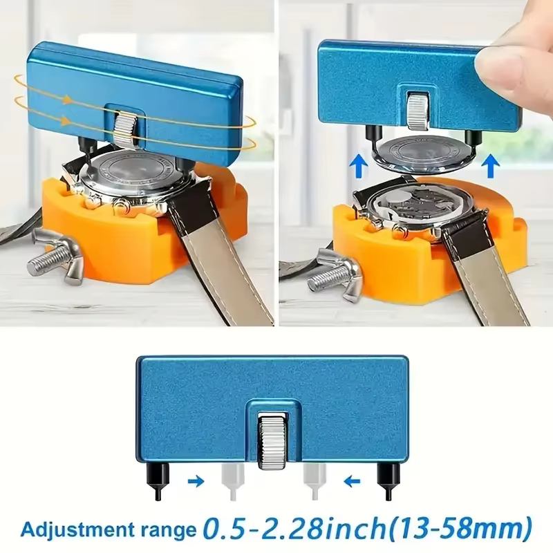 Outil d'ouverture de boîtier de montre robuste avec poignée antidérapante. Pour une ouverture de précision des montres mécaniques/à quartz. Idéal pour le bricolage