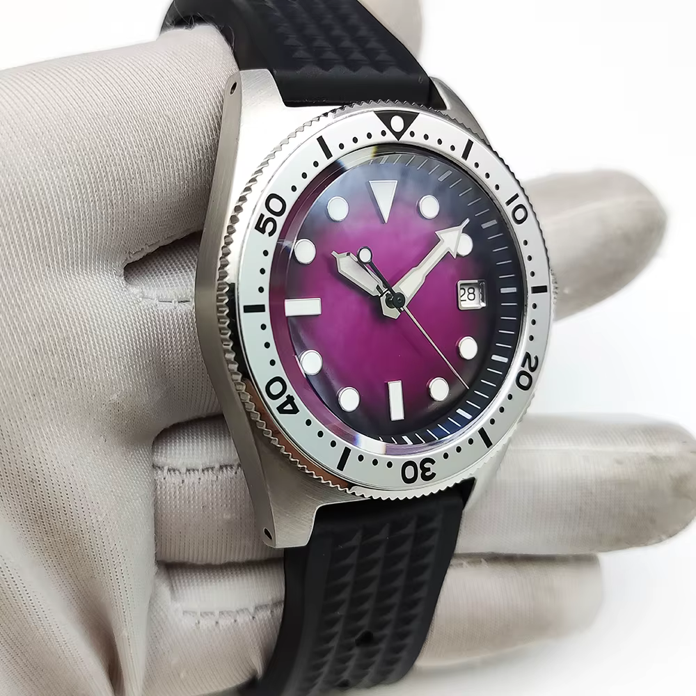 Parnsrpe 2026 Nouvelle Montre Mécanique Automatique NH35 38mm Style Plongeur Vintage Cadran Dégradé Rose Lunette Argentée Saphir Lumineux Date