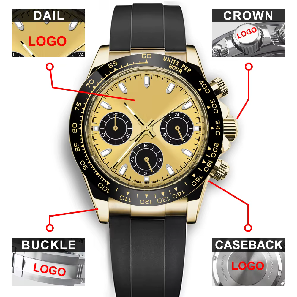 Corgeut luxe hommes 39mm montre à Quartz chronographe saphir à la mode à la mode sport bracelet en acier montre-bracelet logo personnalisé