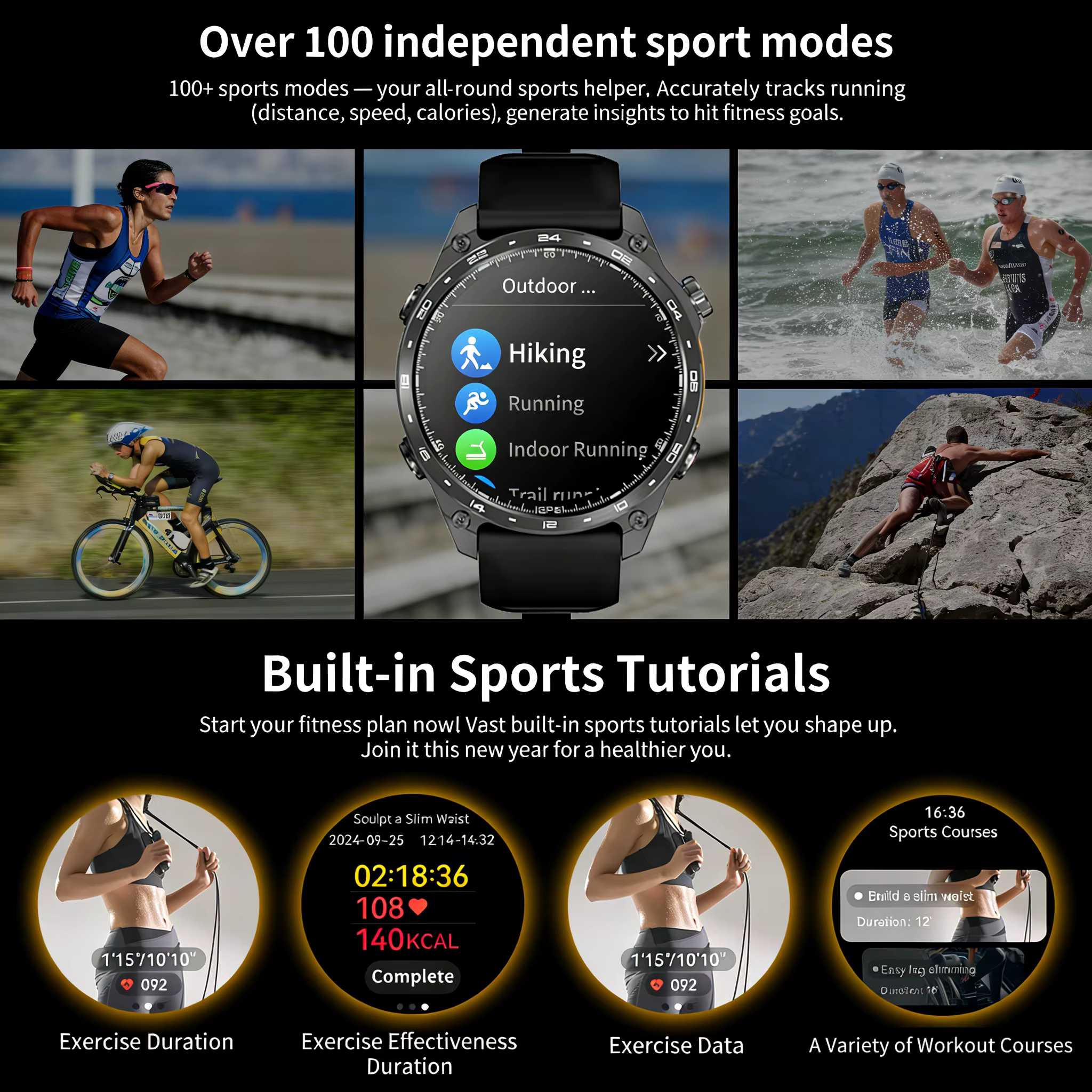 Montre connectée GPS HD300Pro pour activités sportives en extérieur