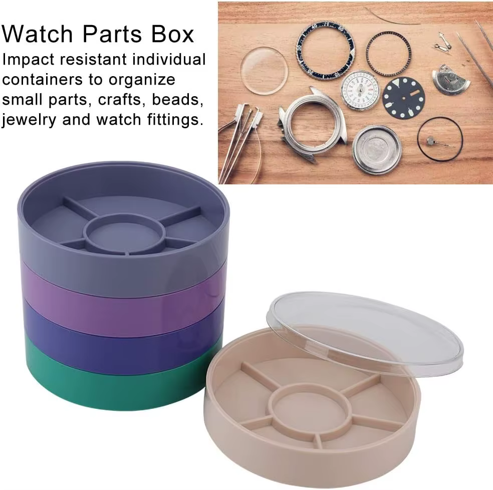 Boîte de rangement de pièces de montre, boîte de rangement d'outils de réparation de montre à 5 couches, boîte de pièces de couleur, outils de montre pour mouvement de composants à vis