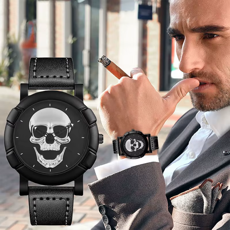Montre-bracelet à quartz en cuir pour homme