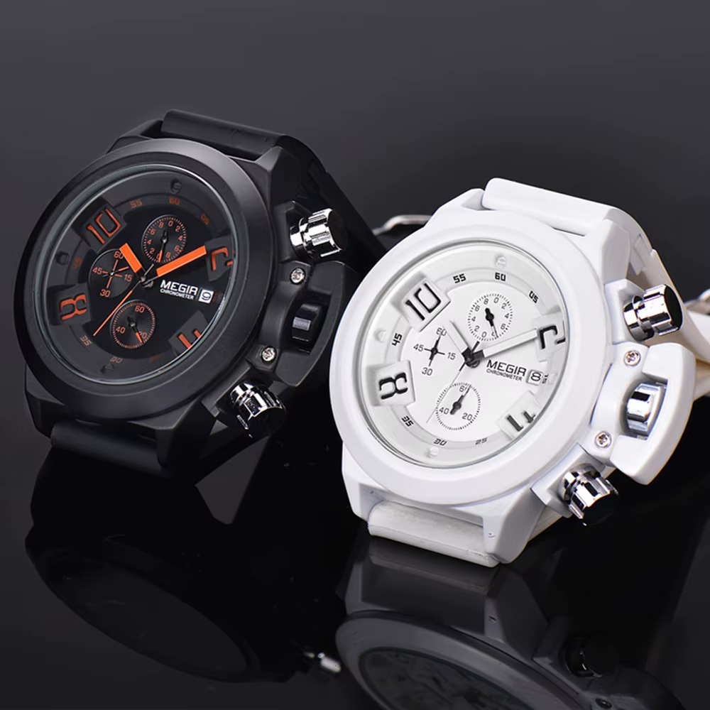 MEGIR Sport de plein air hommes montres chronographe étanche horloge grand cadran Quartz militaire montre-bracelet Date automatique Relogio Masculino