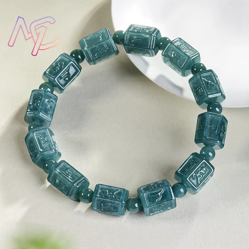 Bracelet en jadéite naturelle du Myanmar de qualité supérieure avec mantra à six syllabes, perles de jade véritable, talisman, cadeau de mode pour femmes