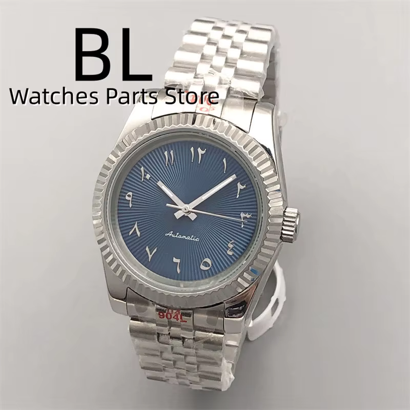 Montre pour homme avec cadran texturé à chiffres arabes bleu glace 36 mm 39 mm