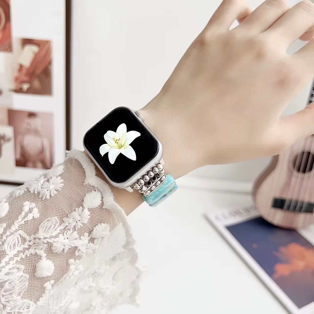 Bracelet en pierre élastique pour Apple Watch