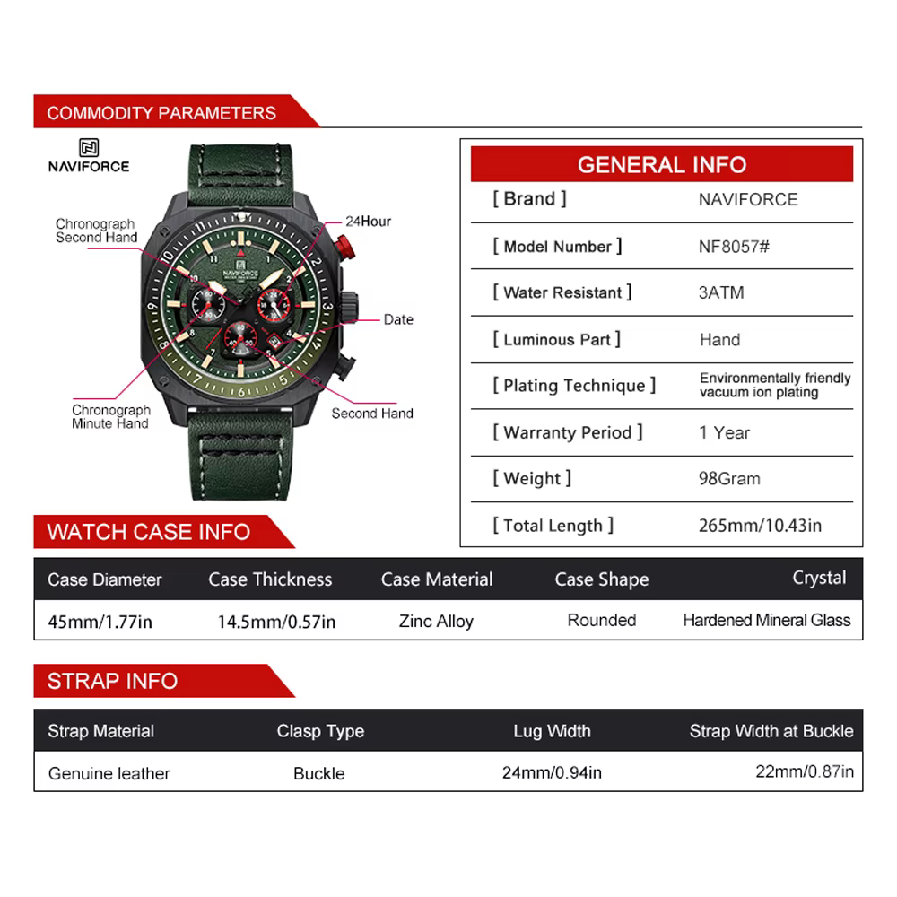 NAVIFORCE Top marque montre de luxe mode Quartz montre-bracelet pour hommes Relogio Masculino bracelet en cuir multifonctionnel homme montres
